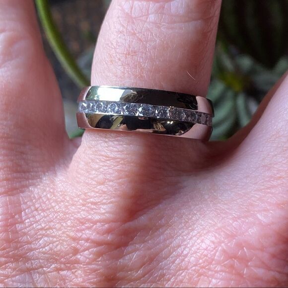 Stainless Steel Cz Eternity Wedding Engagement Band Unisex - Picture 6 of 9